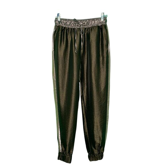 Zara gold green satin effect pull on cuffed pants size Small - Picture 13 of 13